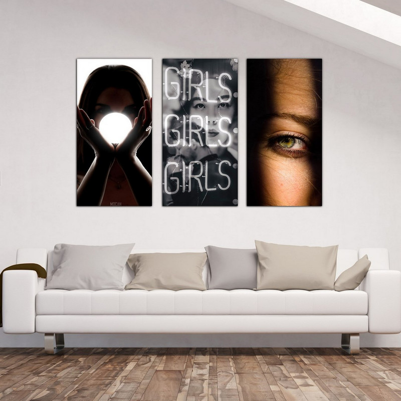 تابلو شاسی بکلیت طرح دکوراتیو چهره دخترانه مدل SH-535 مجموعه 3 عددی