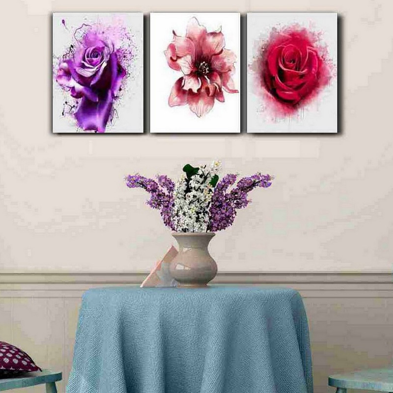 تابلو شاسی بکلیت طرح نقاشی گل رنگی مدل SH-190 مجموعه 3 عددی