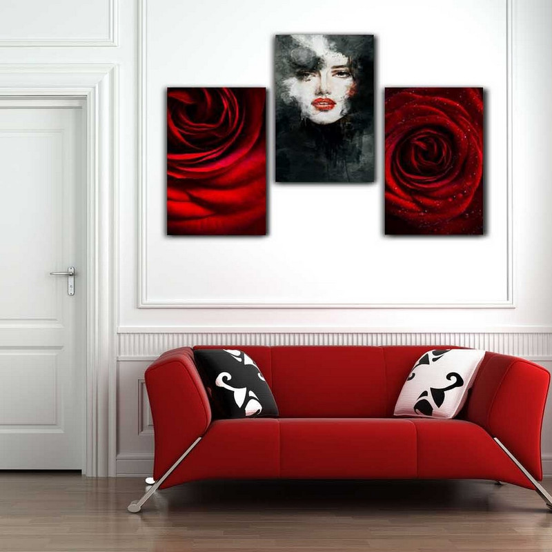 تابلو شاسی بکلیت طرح چهره و گل رز قرمز مدل SH-202 مجموعه 3 عددی