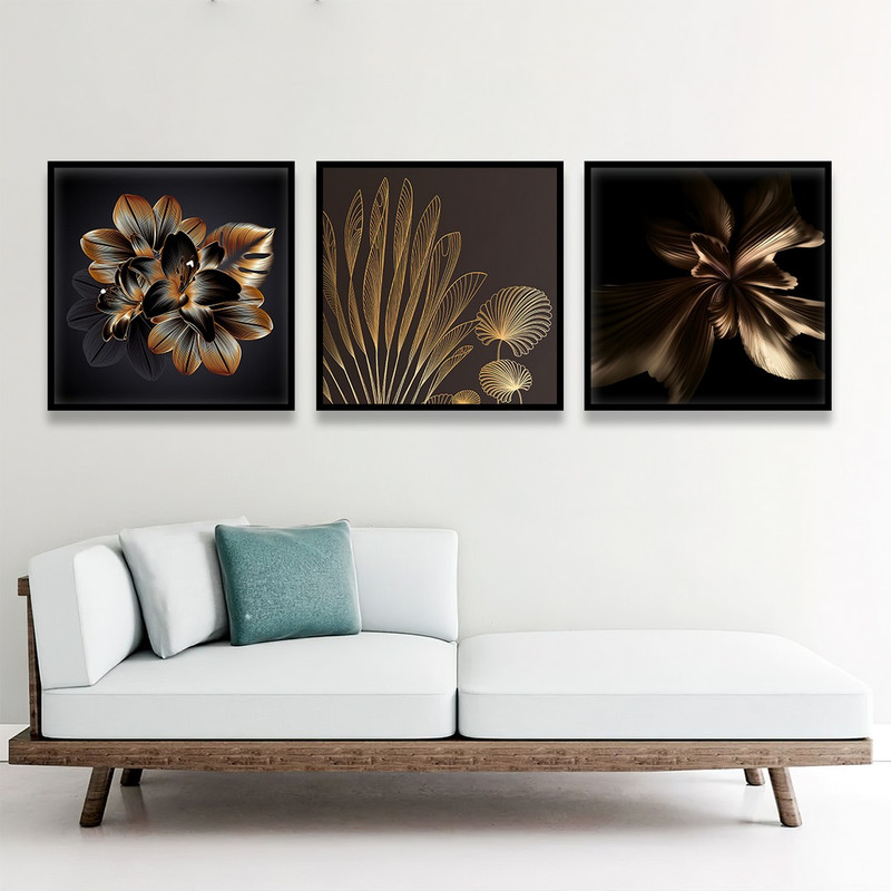 تابلو بکلیت طرح ورق طلا طبیعت مدل B-800 مجموعه 3 عددی