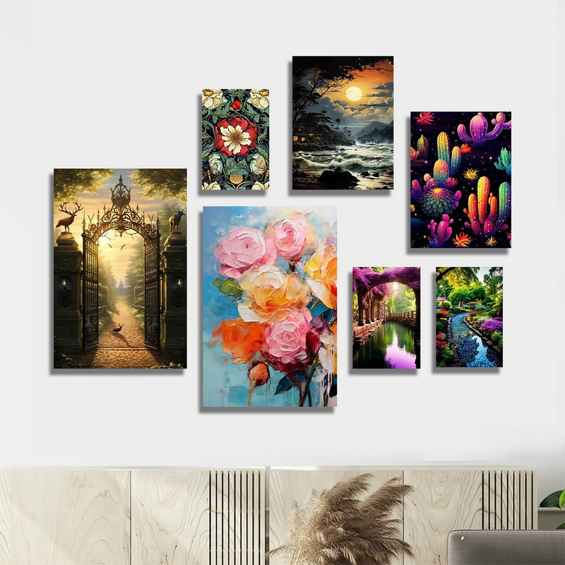 تابلو شاسی بکلیت طرح طبیعت و گل کاکتوس مدل SH-1148  مجموعه 7 عددی