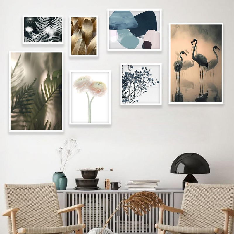 تابلو بکلیت مدل طرح برگ و فلامینگو و قاصدک W-965  مجموعه 7 عددی