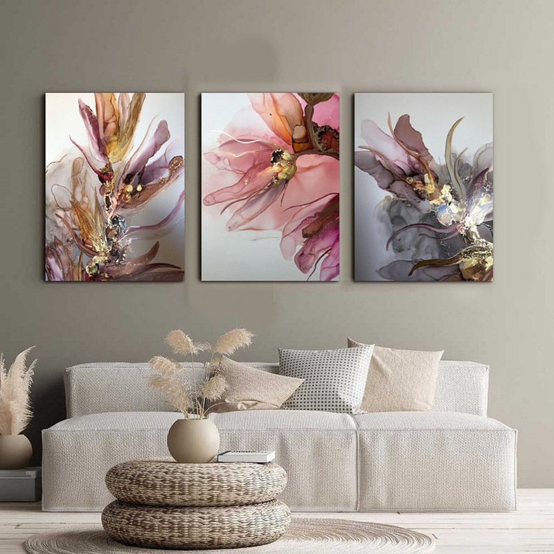 تابلو شاسی بکلیت طرح نقاشی گل مدل SH-334 مجموعه 3 عددی