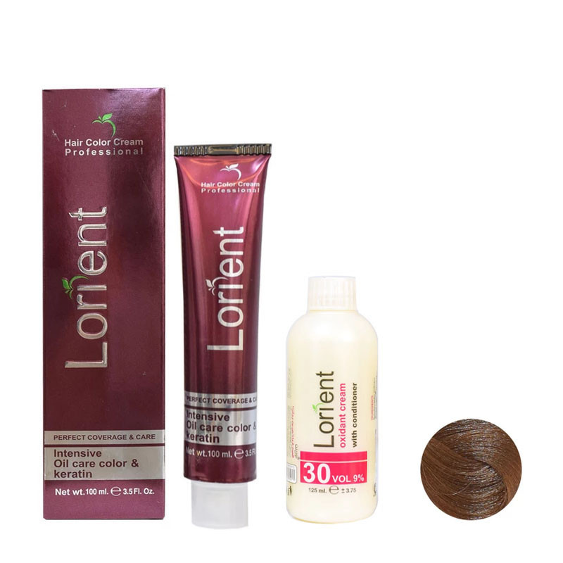 رنگ مو لورینت شماره G6 حجم 100 میلی لیتر رنگ بلوند طلایی متوسط به همراه اکسیدان مدل 2 نه درصدی حجم 125 میلی لیتر