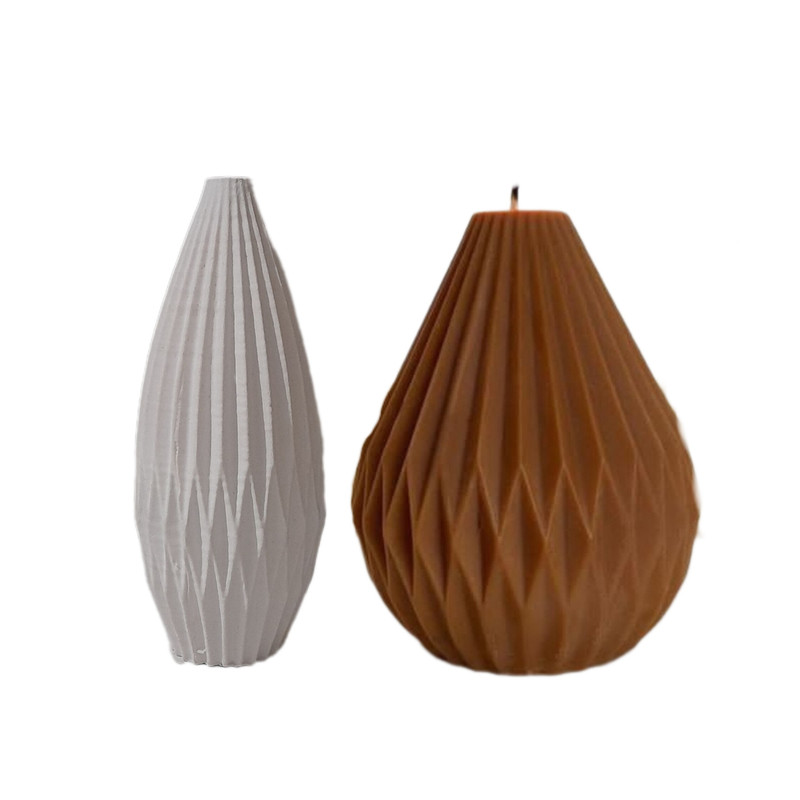 شمع دست ساز مدل استوانه ای خمره ای شیاردار مجموعه 2عددی