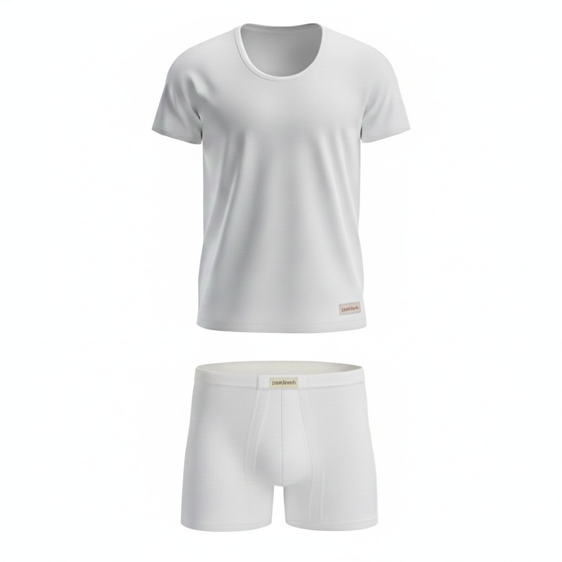ست شورت و زیرپوش آستین کوتاه یقه گرد مردانه پنبینه مدل نخ پنبه کامپکت