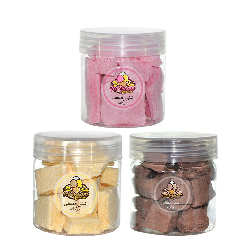  بستنی خشک موزی و شکلاتی و توت فرنگی دردانه - 150 گرم بسته 3 عددی