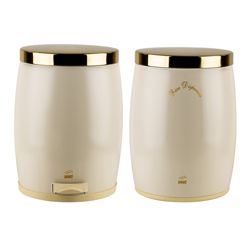 سطل زباله پدالی بهاز کالا مدل خمره ای کد DR GOLD-14L به همراه ظرف برنج