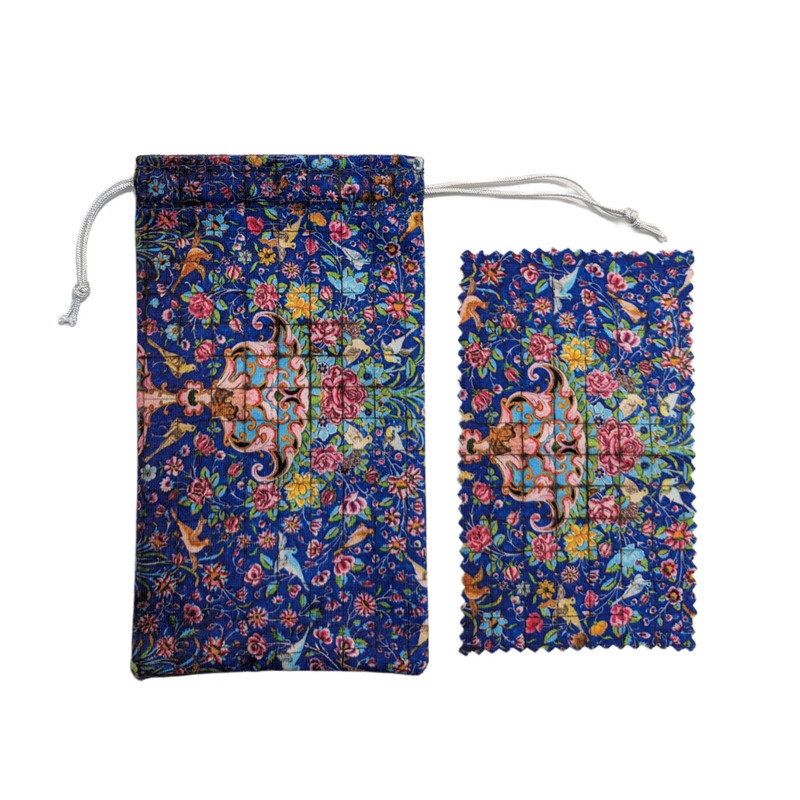 کاور عینک ترمه طراحان ایده مدل کاشی گل و مرغ کد Trm515 به همراه دستمال