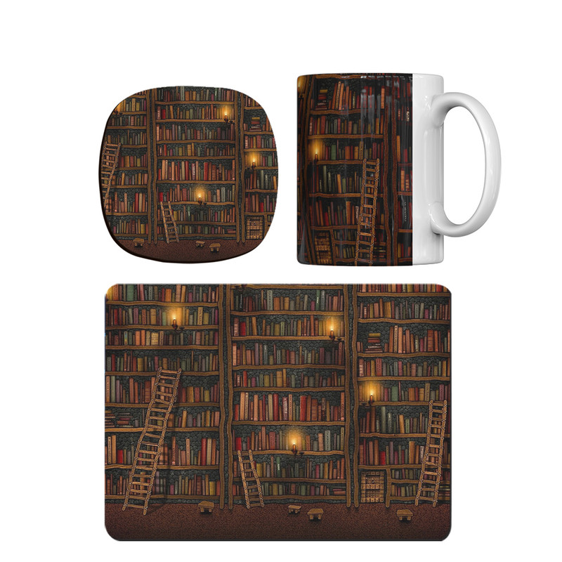 ماگ ترمه طراحان ایده مدل پترن کتابخانه کد strm0097 همراه با زیر لیوانی و موس پد