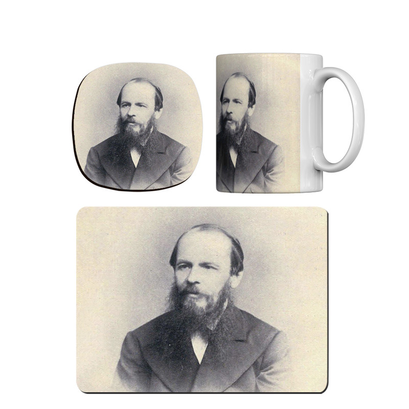 ماگ ترمه طراحان ایده مدل عکس پرتره داستایوفسکی کد cfp1713 همراه با زیر لیوانی و موس پد