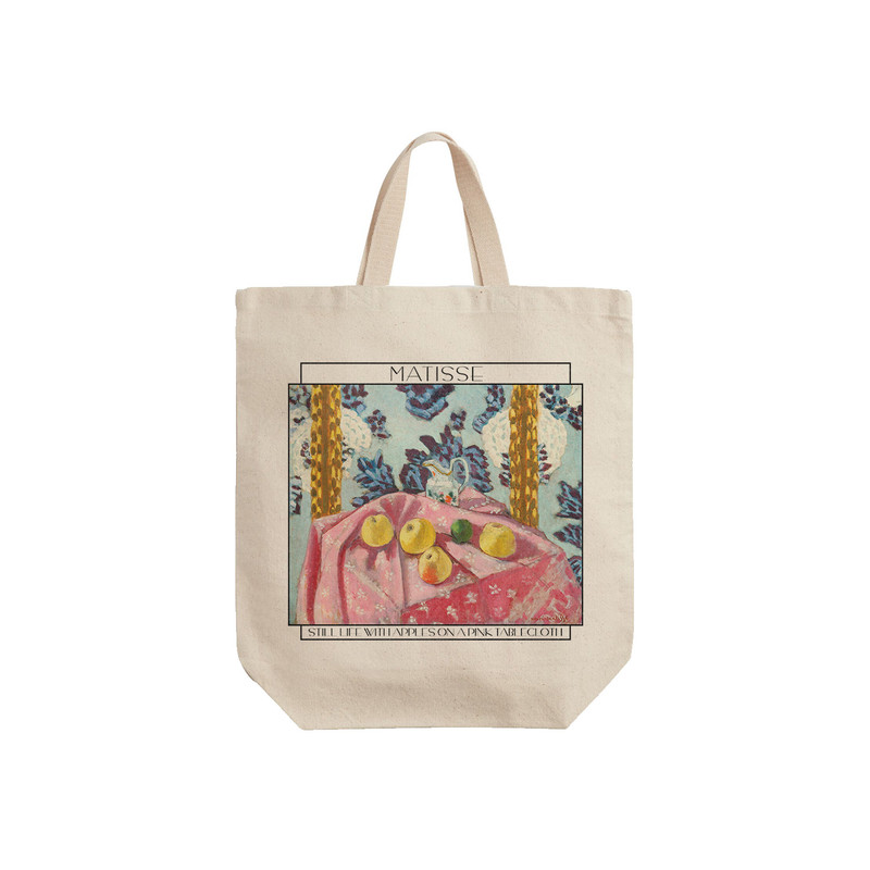 ساک خرید ترمه طراحان ایده مدل اشیاء بی جان، سیب روی رومیزی صورتی از ماتیس کد art0659 - S