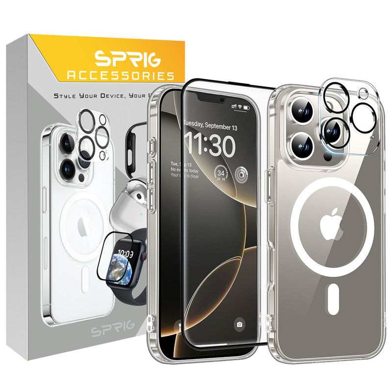 کاور اسپریگ مدل Magset مناسب برای گوشی موبایل اپل iPhone 13 Pro Max به همراه محافظ صفحه نمایش و محافظ لنز دوربین