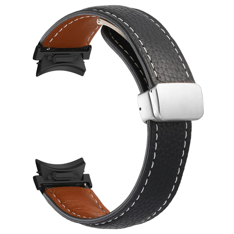 بند اسپریگ مدل Leather Mag-BK ORG مناسب برای ساعت هوشمند سامسونگ Galaxy Watch 6 44mm 