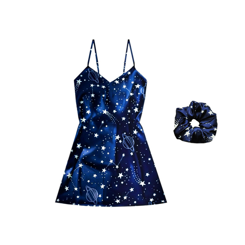 لباس خواب زنانه آنی لوکس مدل کاترین طرح کهکشان کد 66405L به همراه اسکرانچی مو