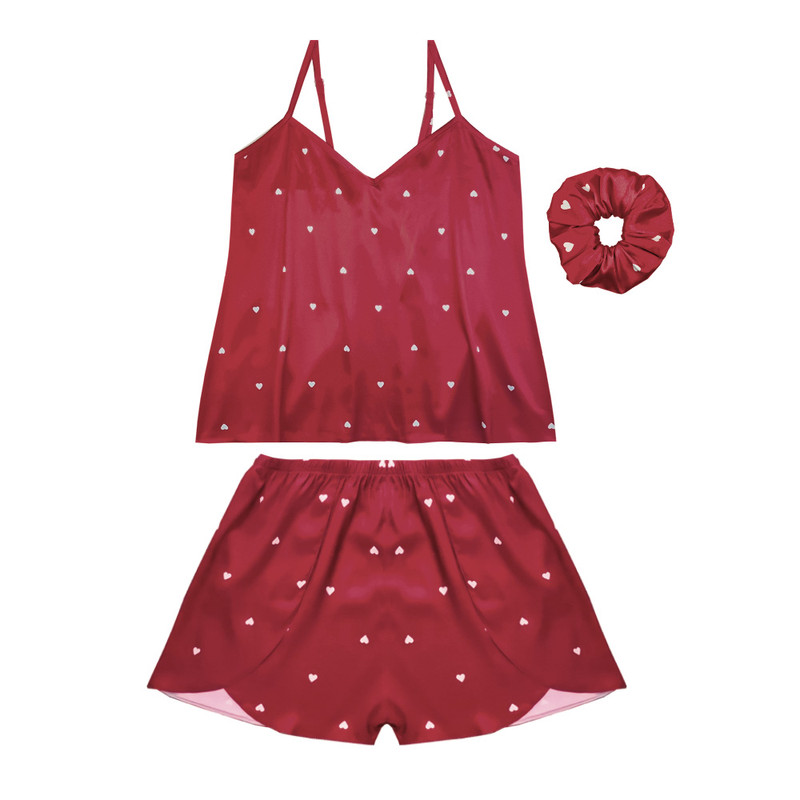 لباس خواب زنانه آنی لوکس مدل آلیا طرح قلب کد 66506L به همراه اسکرانچی