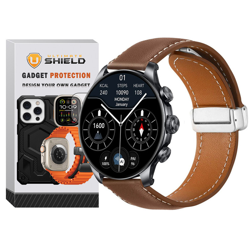 بند آلتیمیت شیلد مدل Mag Leather TW مناسب برای ساعت هوشمند گلوریمی GX Fit Classic 22mm