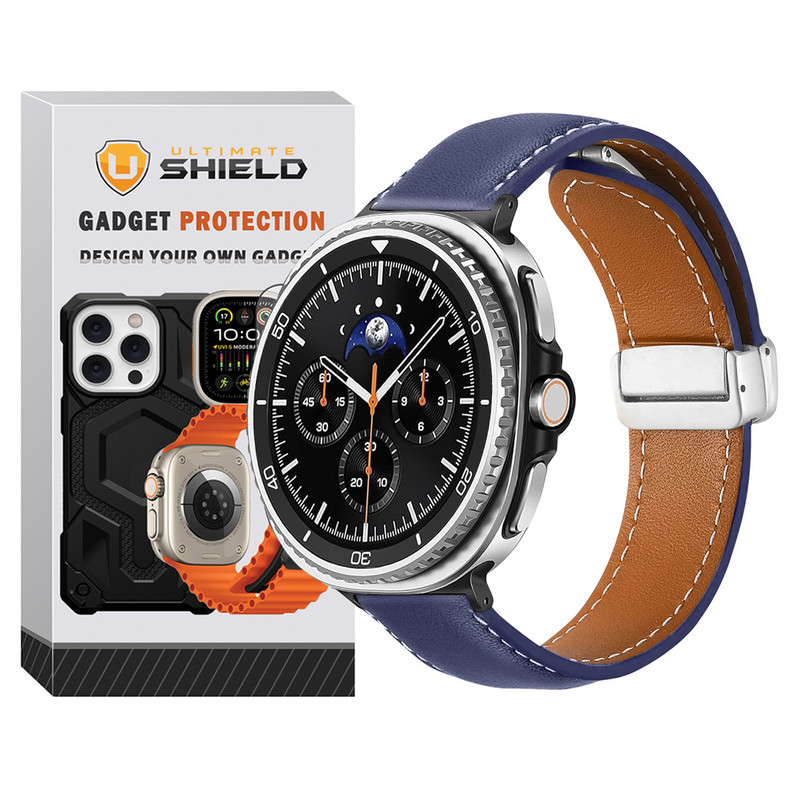 بند آلتیمیت شیلد مدل Leather Mag NV8 BK مناسب برای ساعت هوشمند سامسونگ Galaxy Watch 8 40mm / Galaxy Watch 8 44mm / Galaxy Watch 8 Classic 46mm