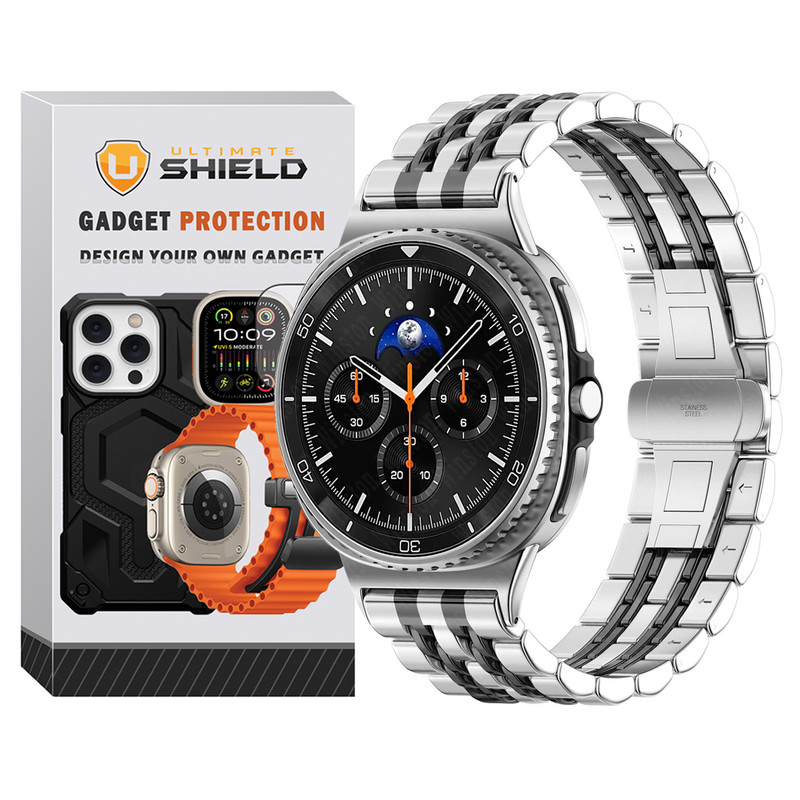 بند آلتیمیت شیلد مدل 7Row SLV 2C NV8 مناسب برای ساعت هوشمند سامسونگ Galaxy Watch 8 40mm / Galaxy Watch 8 44mm / Galaxy Watch 8 Classic 46mm