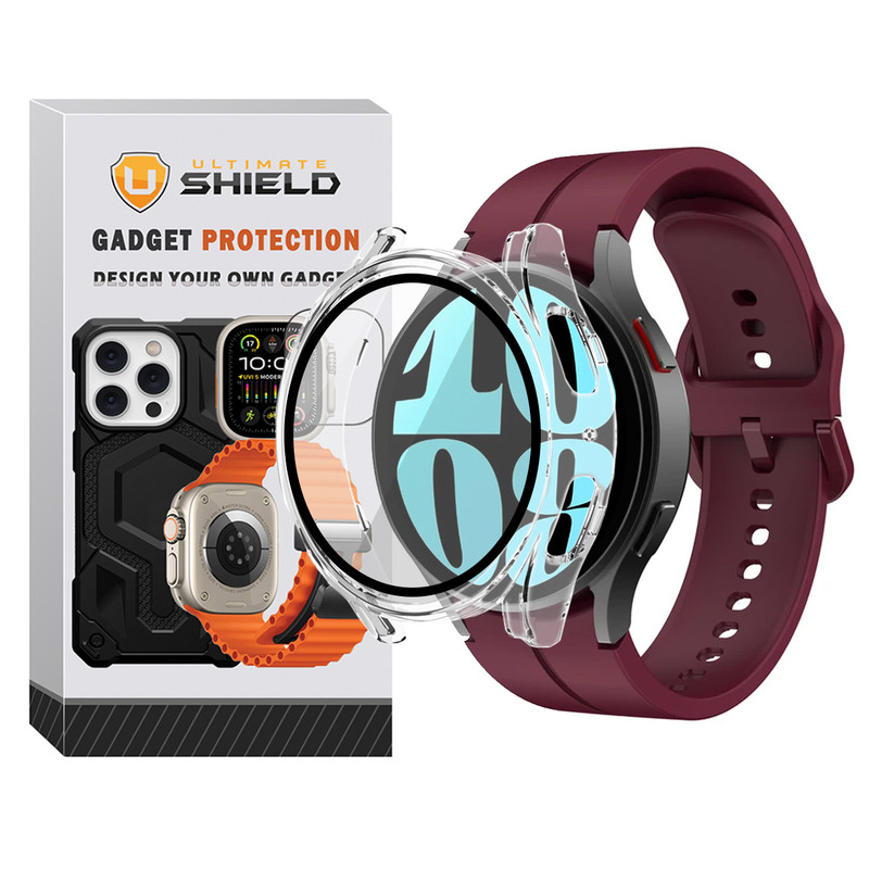 بند آلتیمیت شیلد مدل Silic ORG_Clear GRD مناسب برای ساعت هوشمند سامسونگ Galaxy Watch 6 40mm به همراه کاور