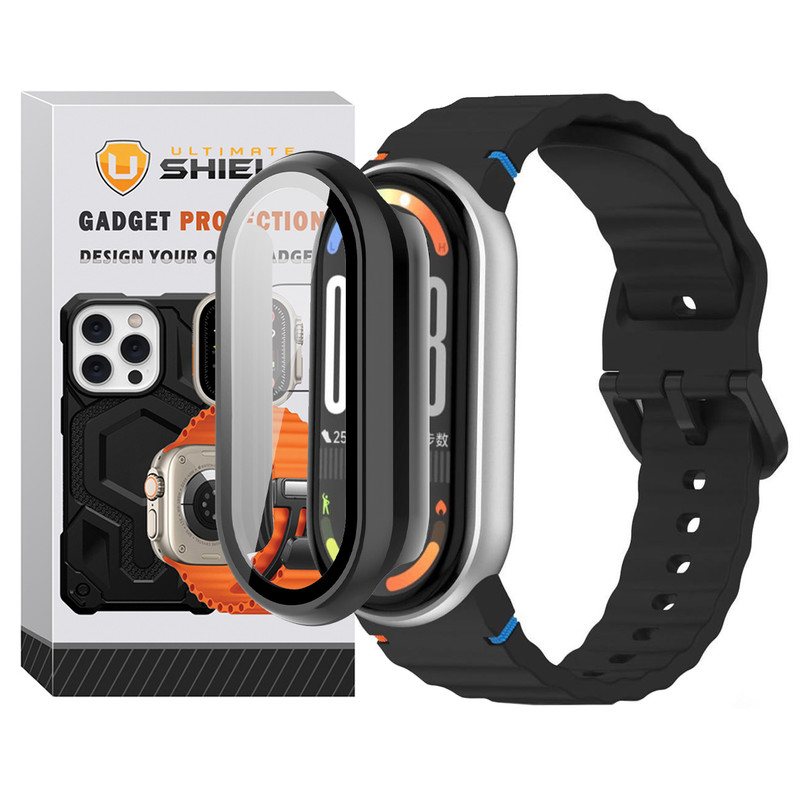 بند آلتیمیت شیلد مدل NV_Mi GRD مناسب برای ساعت هوشمند شیائومی Mi Band 8 12mm به همراه کاور