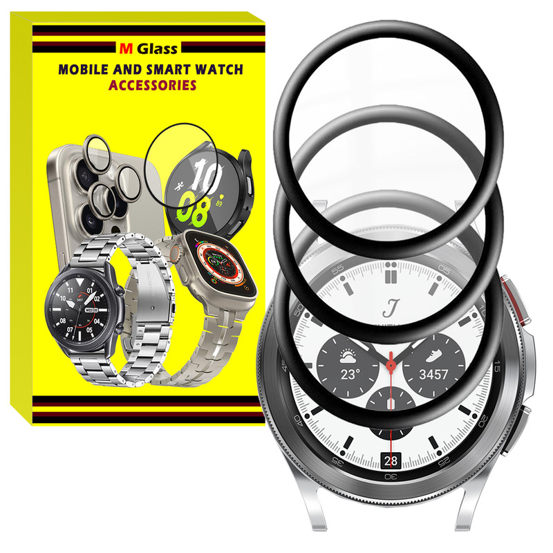 محافظ صفحه نمایش نانو ام‌گلس مدل GLS_Pmma مناسب برای ساعت هوشمند سامسونگ Galaxy Watch 4 Classic 46mm بسته سه عددی