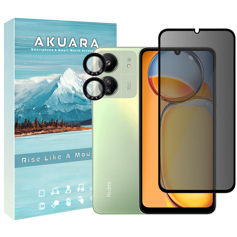 محافظ صفحه نمایش حریم شخصی آکوآرا مدل Prv-ring مناسب برای گوشی موبایل شیائومی Redmi 13C / Poco C65 به همراه محافظ لنز دوربین