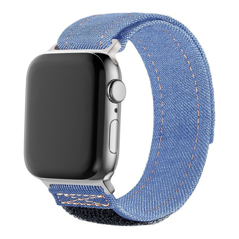بند آکوآرا مدل Denim Velcro مناسب برای اپل واچ 46 میلیمتری سری 11
