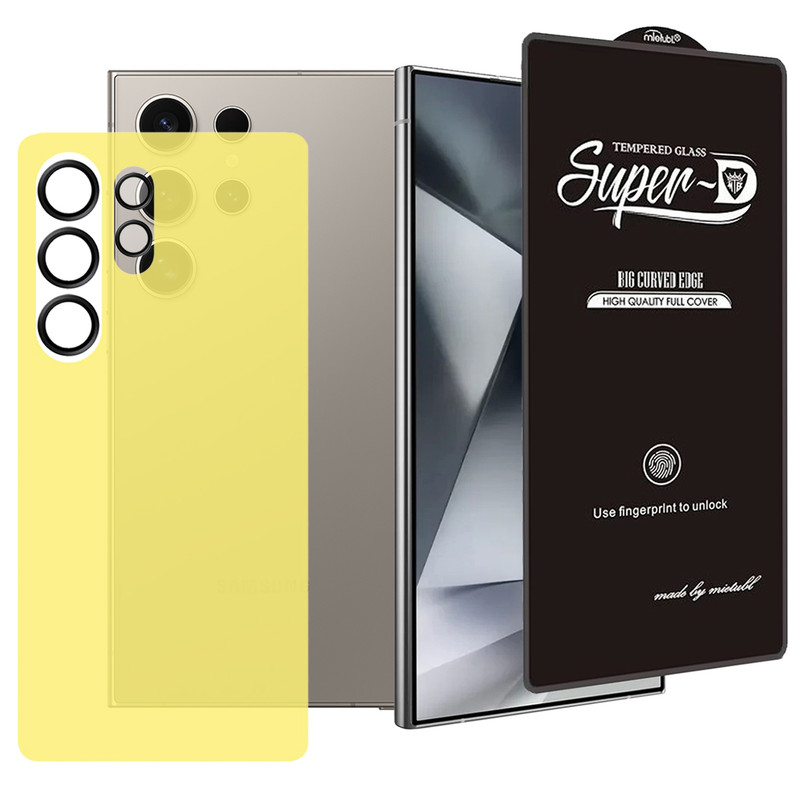 محافظ صفحه نمایش آکوآرا مدل SuperD-Back-Ring مناسب برای گوشی موبایل سامسونگ Galaxy S24 Ultra 5G به همراه محافظ پشت و محافظ لنز