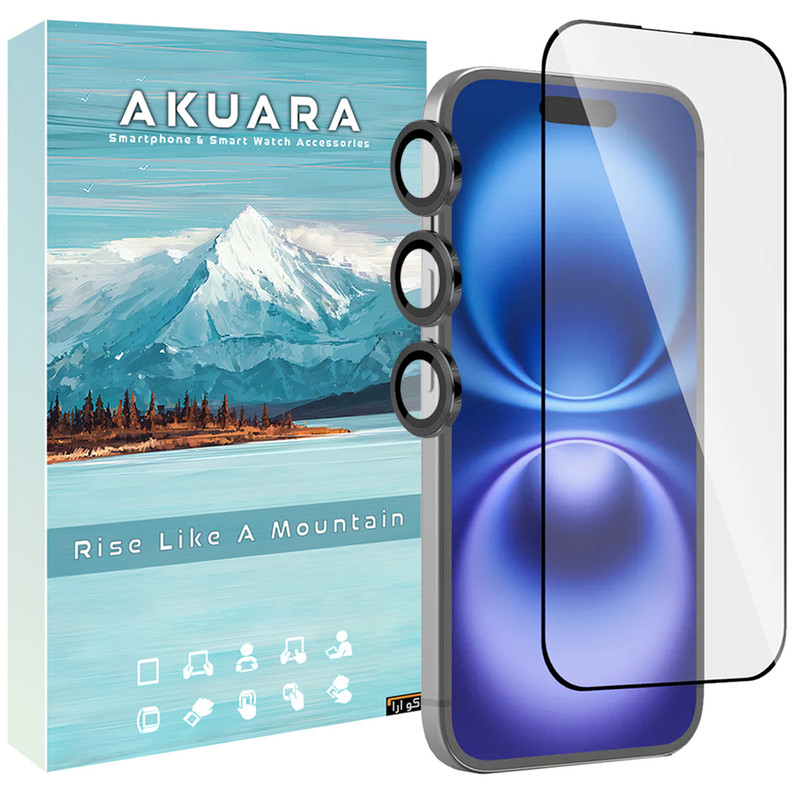 محافظ صفحه نمایش آکوآرا مدل AKU flrn مناسب برای گوشی موبایل اپل iPhone 16 Pro Max به همراه محافظ لنز دوربین