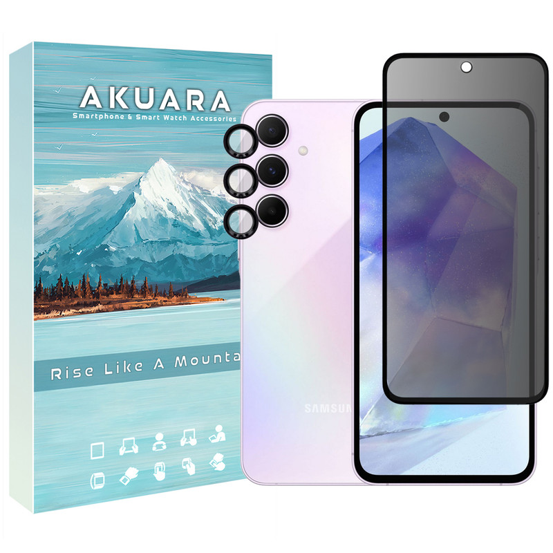 محافظ صفحه نمایش حریم شخصی آکوآرا مدل Prv-ring مناسب برای گوشی موبایل سامسونگ Galaxy A35 5G به همراه محافظ لنز دوربین
