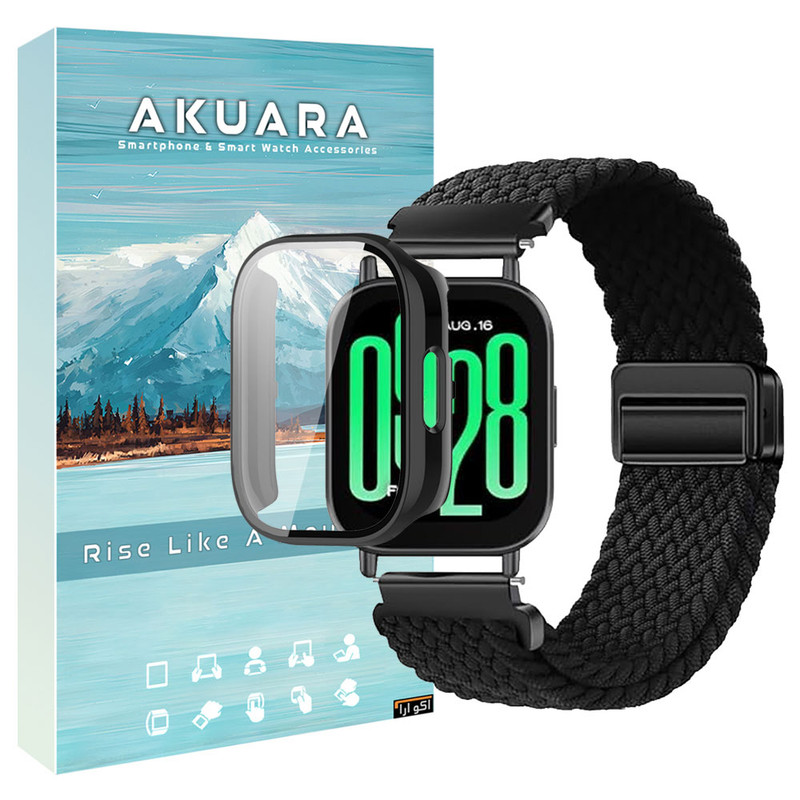 بند آکوآرا مدل Woven solomag AK bkGRDH مناسب برای ساعت هوشمند شیائومی Redmi Watch 5 Active 49mm به همراه کاور
