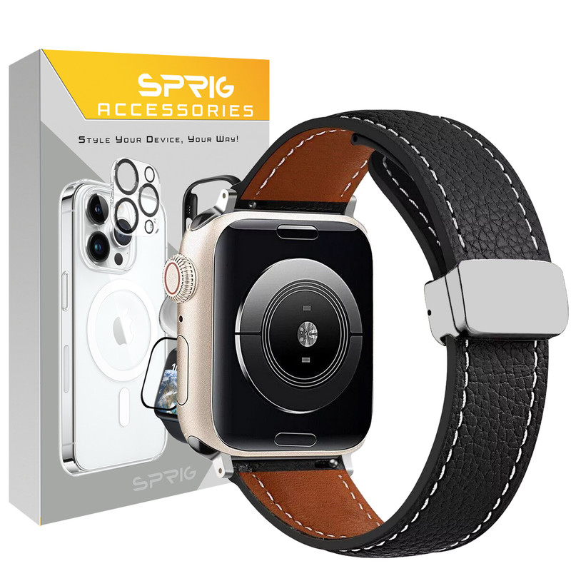 بند اسپریگ مدل Magnetic Leather مناسب برای اپل واچ سری Se/1/2/3/4/5/6/7/8/9/Ultra/Ultra2 سایز 42/44/45mm