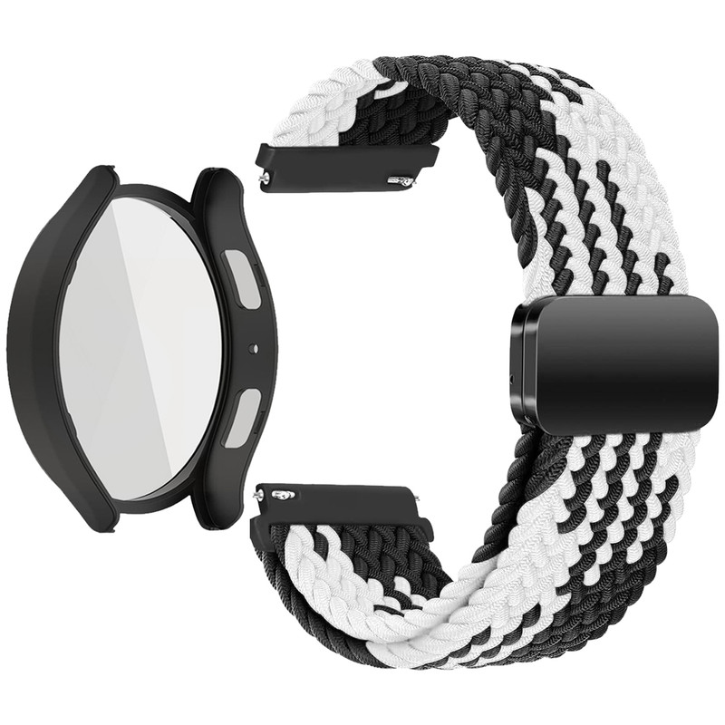بند اسپریگ مدل Braided MAG BL-WH مناسب برای ساعت هوشمند سامسونگ GalaxyWatch 4 44mm به همراه کاور