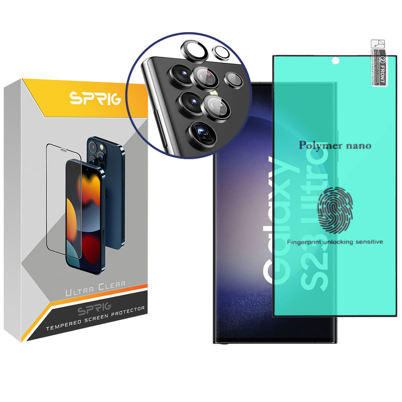 محافظ لنز دوربین رینگی اسپریگ مدل Ring-NNP مناسب برای گوشی موبایل سامسونگ Galaxy S23 Ultra به همراه محافظ صفحه نمایش