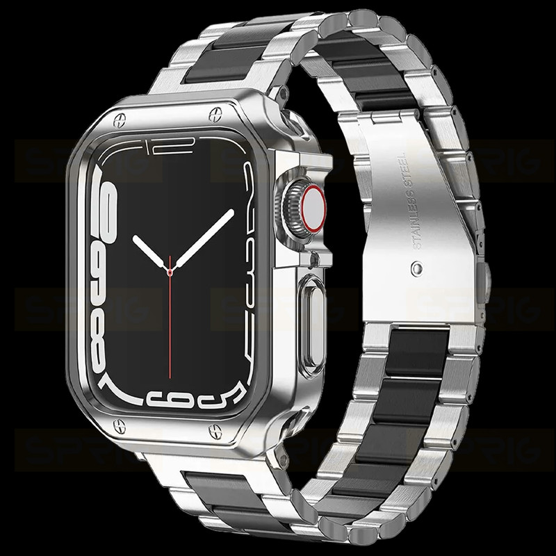 بند اسپریگ مدل 3Bead SLV-BK مناسب برای اپل واچ سری 4/5/6/7/8/9/Se سایز 40/41 میلی متری به همراه کاور