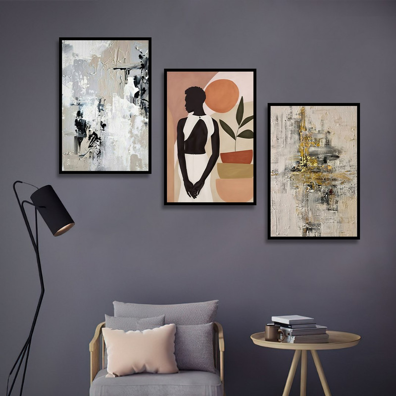 تابلو بکلیت طرح نقاشی دکوری مدرن سبک مینیمال و آبستره مدل B-1490 مجموعه 3 عددی