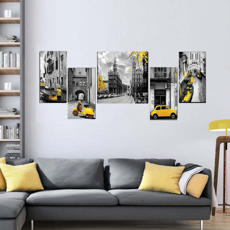 تابلو شاسی بکلیت طرح مدرن منظره شهر و ماشین مدل SH-1935 مجموعه 5 عددی