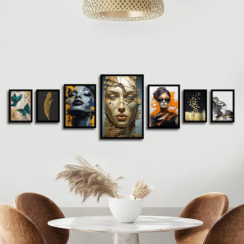 تابلو بکلیت طرح نقاشی مدرن چهره و پروانه مدل B-1833 مجموعه 7 عددی