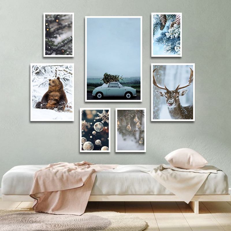 تابلو بکلیت طرح مدرن حیات وحش و طبیعت زمستان مدل W-1658 مجموعه 7 عددی