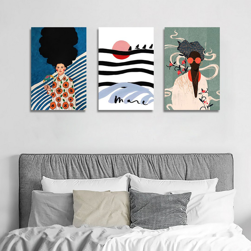 تابلو شاسی بکلیت طرح نقاشی دکوری مدرن فشن استایل مدل SH-1442 مجموعه 3 عددی