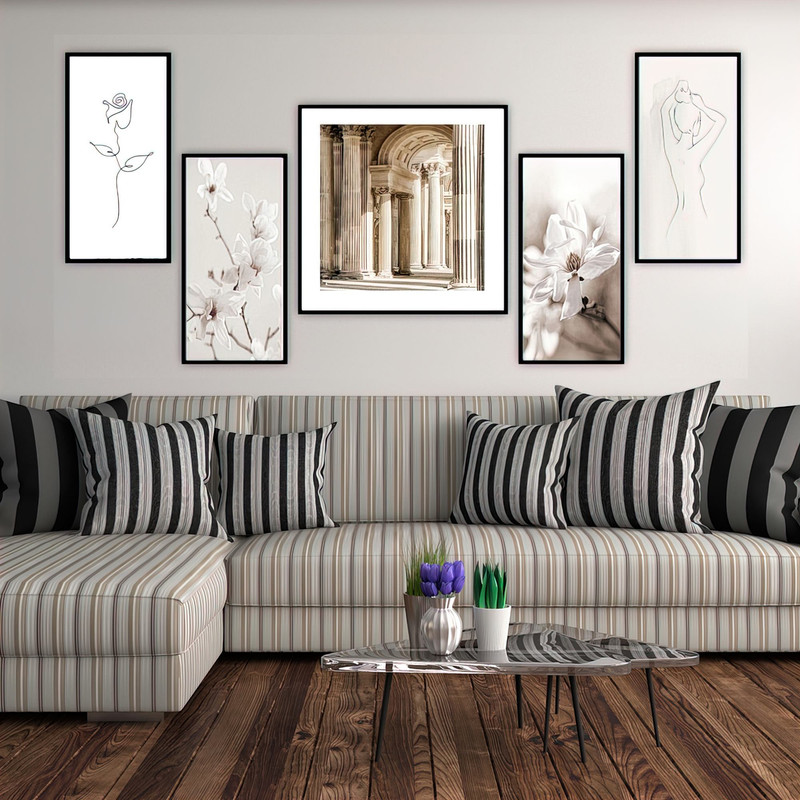 تابلو بکلیت طرح مدرن معماری و نقاشی مینیمال مدل B-1936 مجموعه 5 عددی