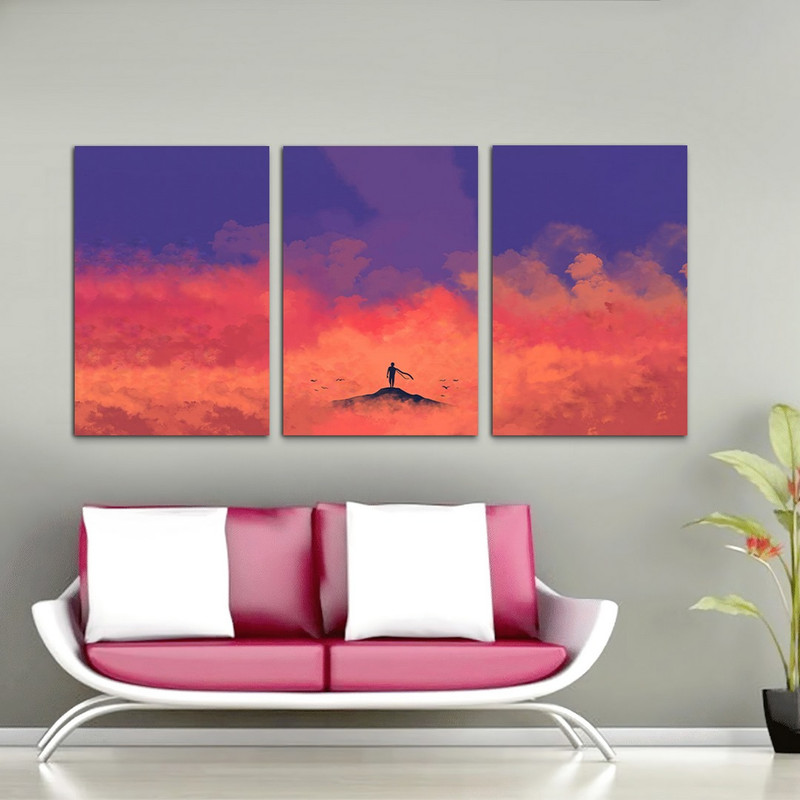 تابلو شاسی بکلیت طرح منظره آسمان سرخ مدل SH-1047 مجموعه 3 عددی