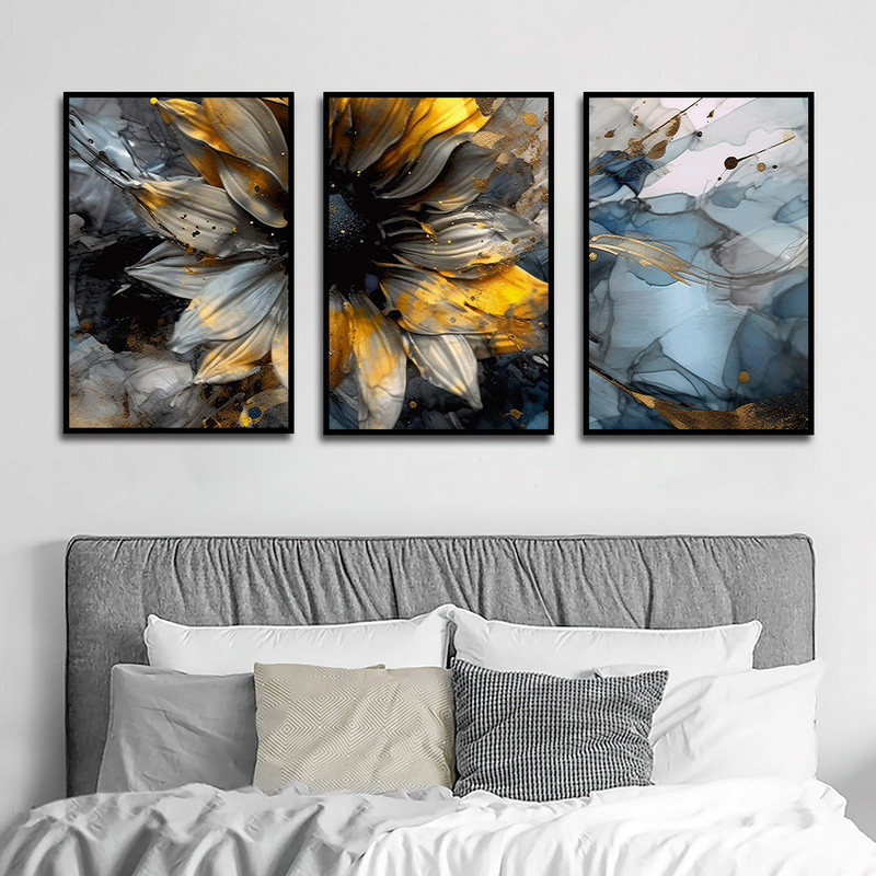 تابلو بکلیت طرح نقاشی مدرن گل مدل B-1609 مجموعه 3 عددی