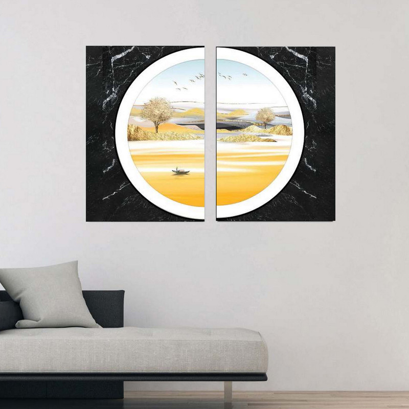 تابلو شاسی بکلیت طرح مدرن نیم دایره طبیعت و دریا مدل SH-1899 مجموعه 2 عددی