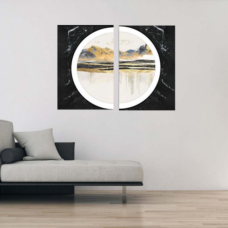 تابلو شاسی بکلیت طرح مدرن نیم دایره ورق طلا کوه مدل SH-1860 مجموعه 2 عددی