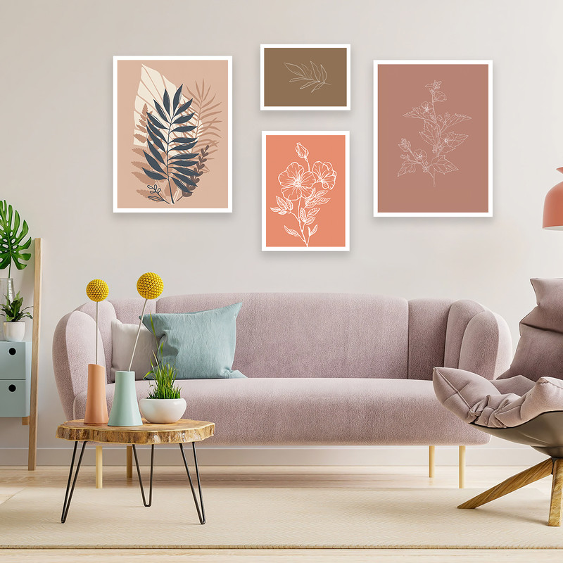 تابلو بکلیت طرح دکوراتیو مینیمال برگ و گل مدل W-646 مجموعه 4 عددی