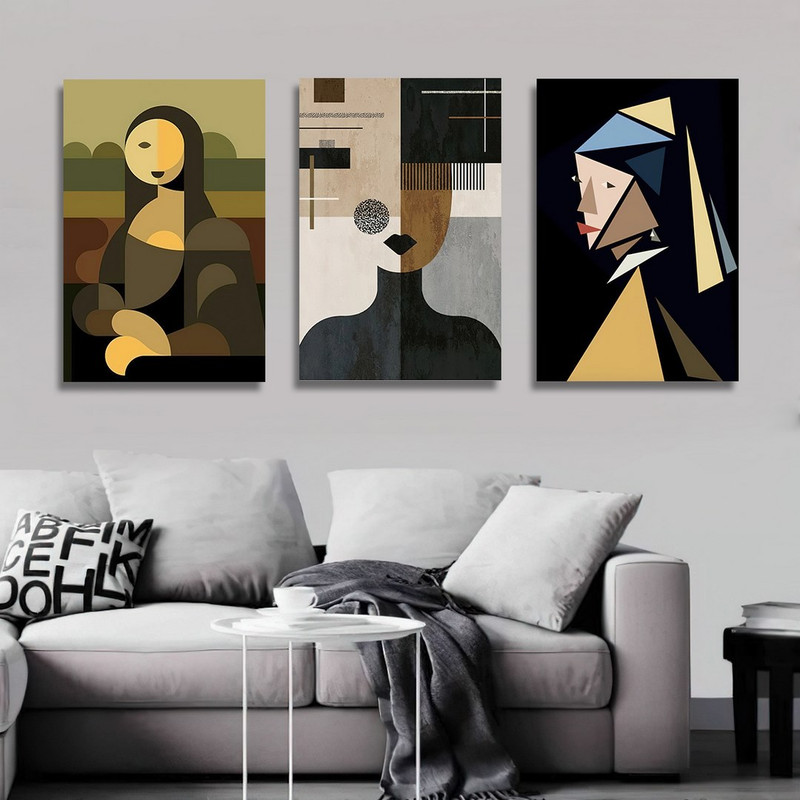 تابلو شاسی بکلیت طرح نقاشی دکوری مدرن سبک مینیمال مدل SH-1470 مجموعه 3 عددی