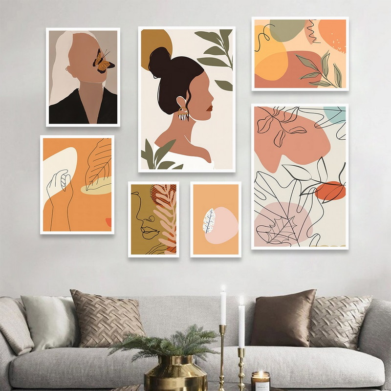 تابلو بکلیت طرح مینیمال نقاشی دخترانه و نقاشی لاین آرت مدل W-714 مجوعه 7 عددی