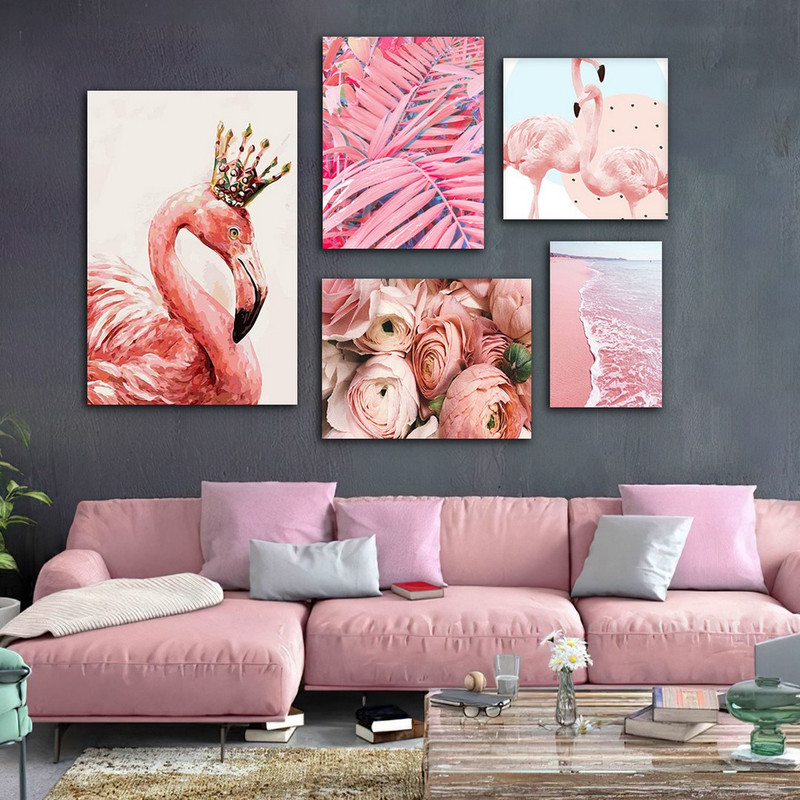 تابلو شاسی بکلیت طرح طبیعت گل پیونی و فلامینگو مدل SH-771 مجموعه 3 عددی